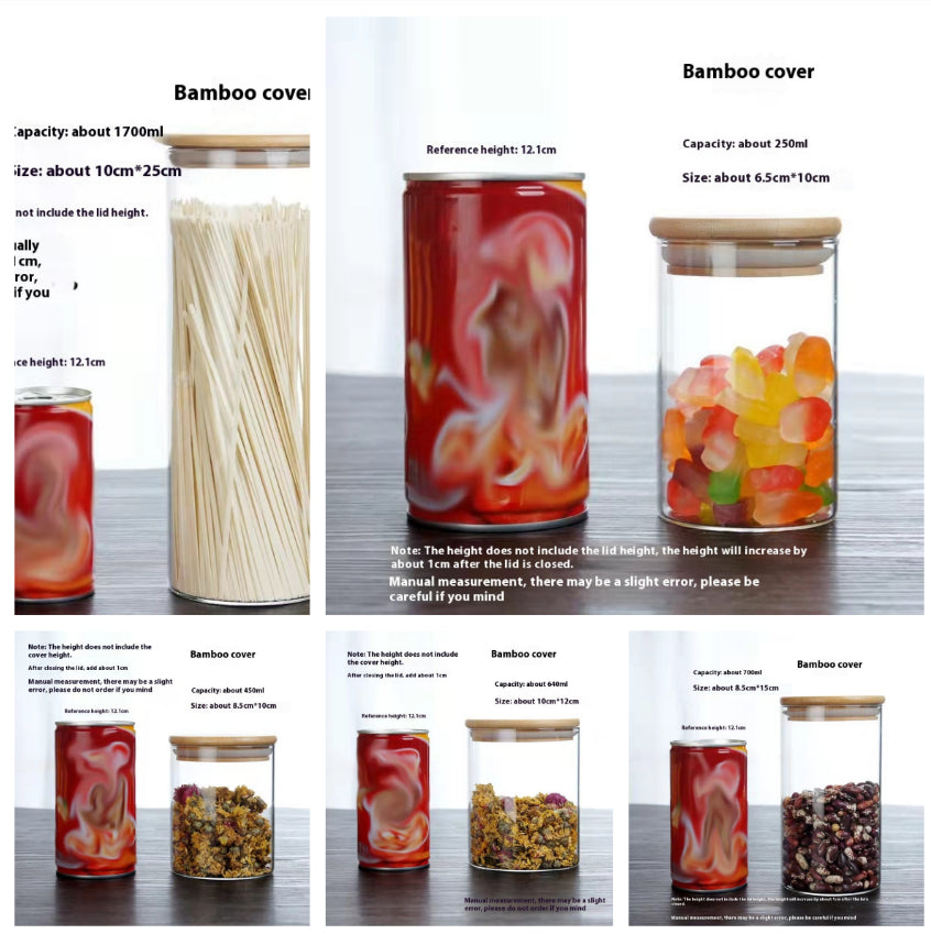 Borosilicate Glass Bamboo Cover Tea Sealed Jar