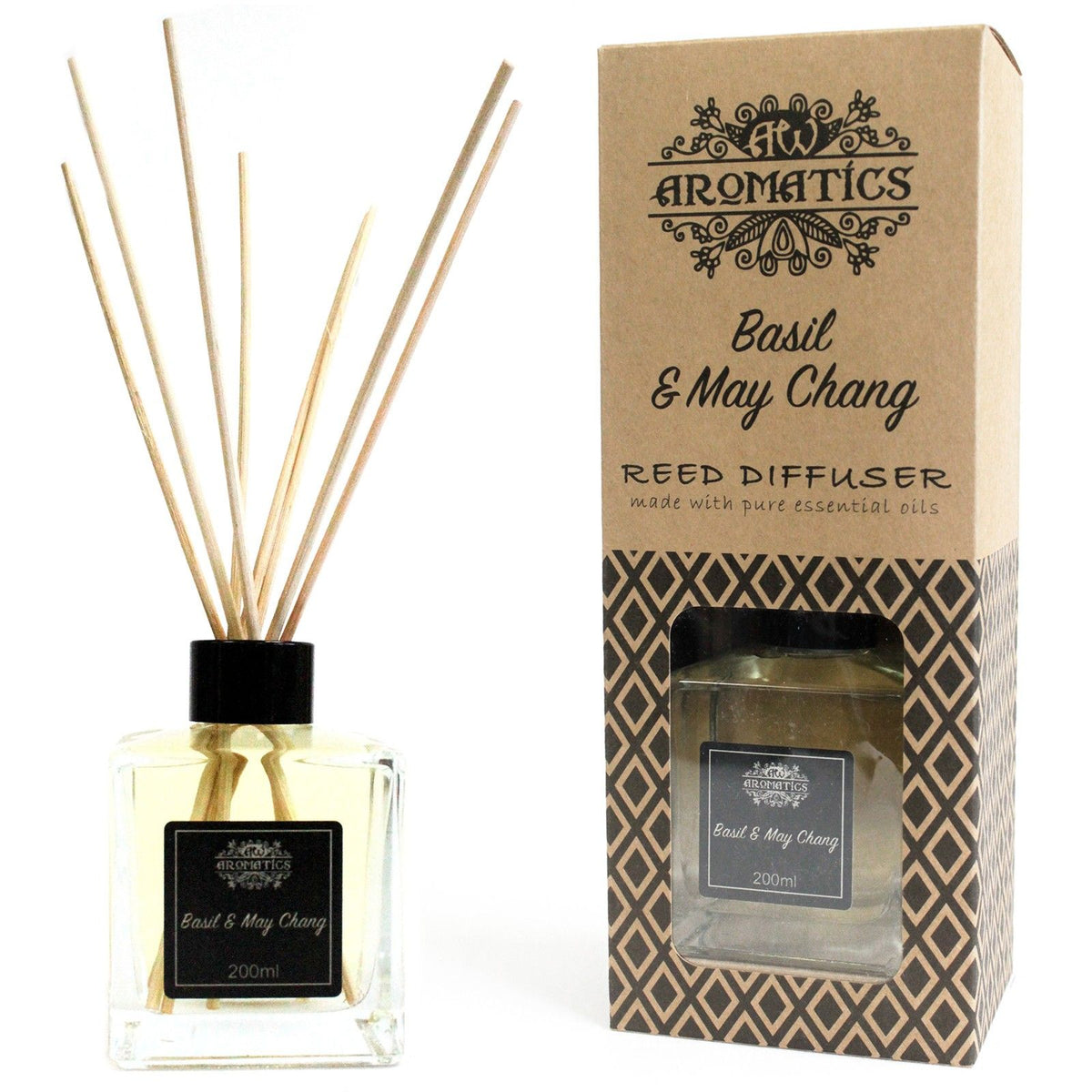 200ml basil and maychang essential oil reed diffuser | Rooted Flame