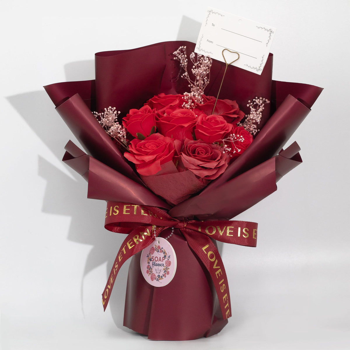 Large red roses soap flower bouquet love is eternal | Rooted Flame