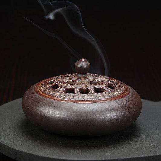 Four-Hour Retro Plate Incense Burner Ceramic Incense Burner Antique Pattern Incense