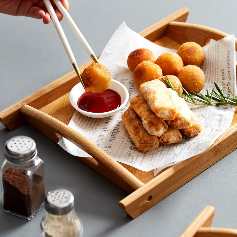 Rectangular Bamboo Tray Dim Sum Snack Bread Wooden Tray Tea Tray