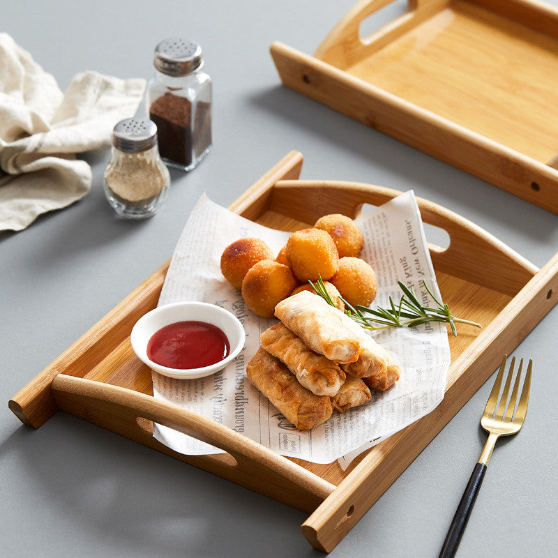 Rectangular Bamboo Tray Dim Sum Snack Bread Wooden Tray Tea Tray