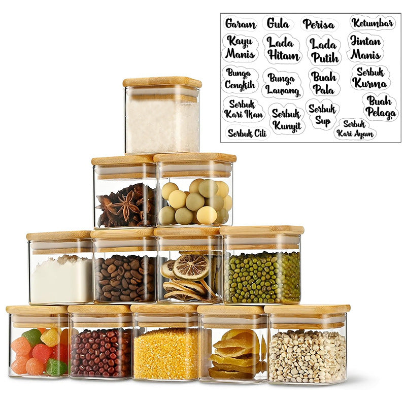 Square Glass Jar Seasoning Bottle Set With Lid, Storage Seal12-piece Set