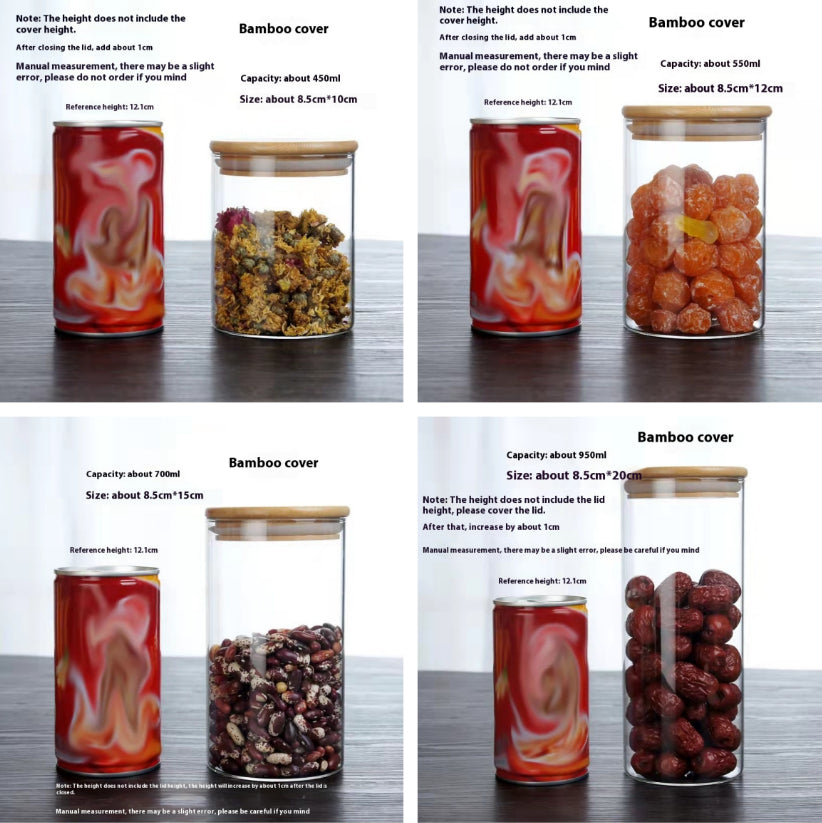 Borosilicate Glass Bamboo Cover Tea Sealed Jar