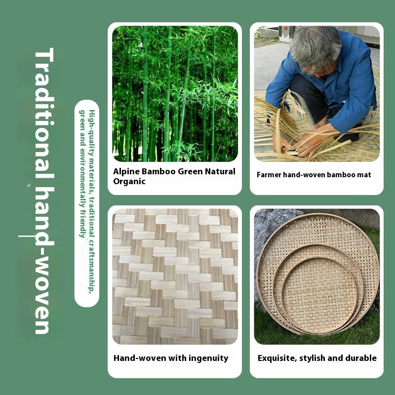 Round Bamboo Woven Plate With Hole Drying Handmade Bamboo Tray