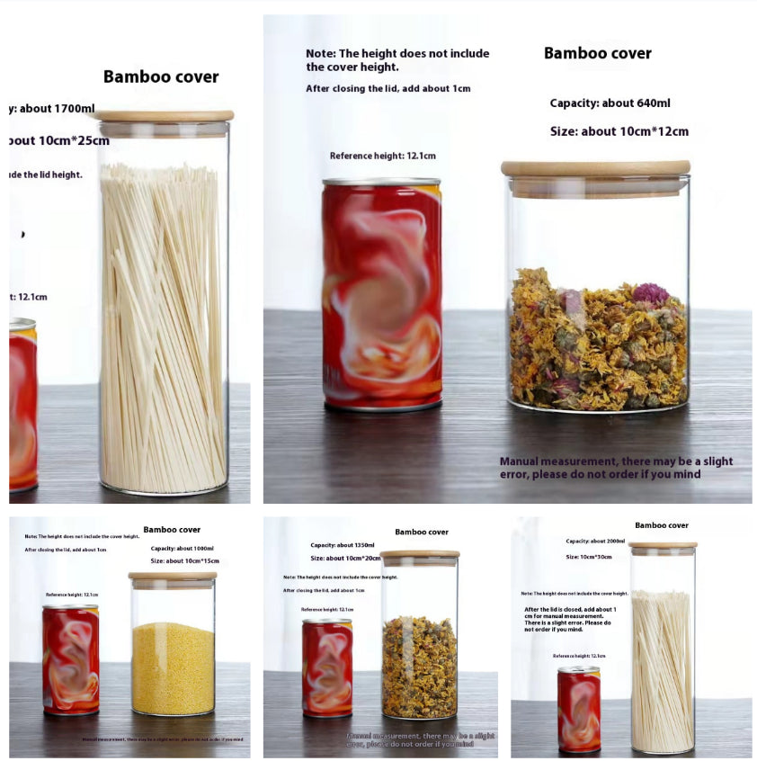 Borosilicate Glass Bamboo Cover Tea Sealed Jar
