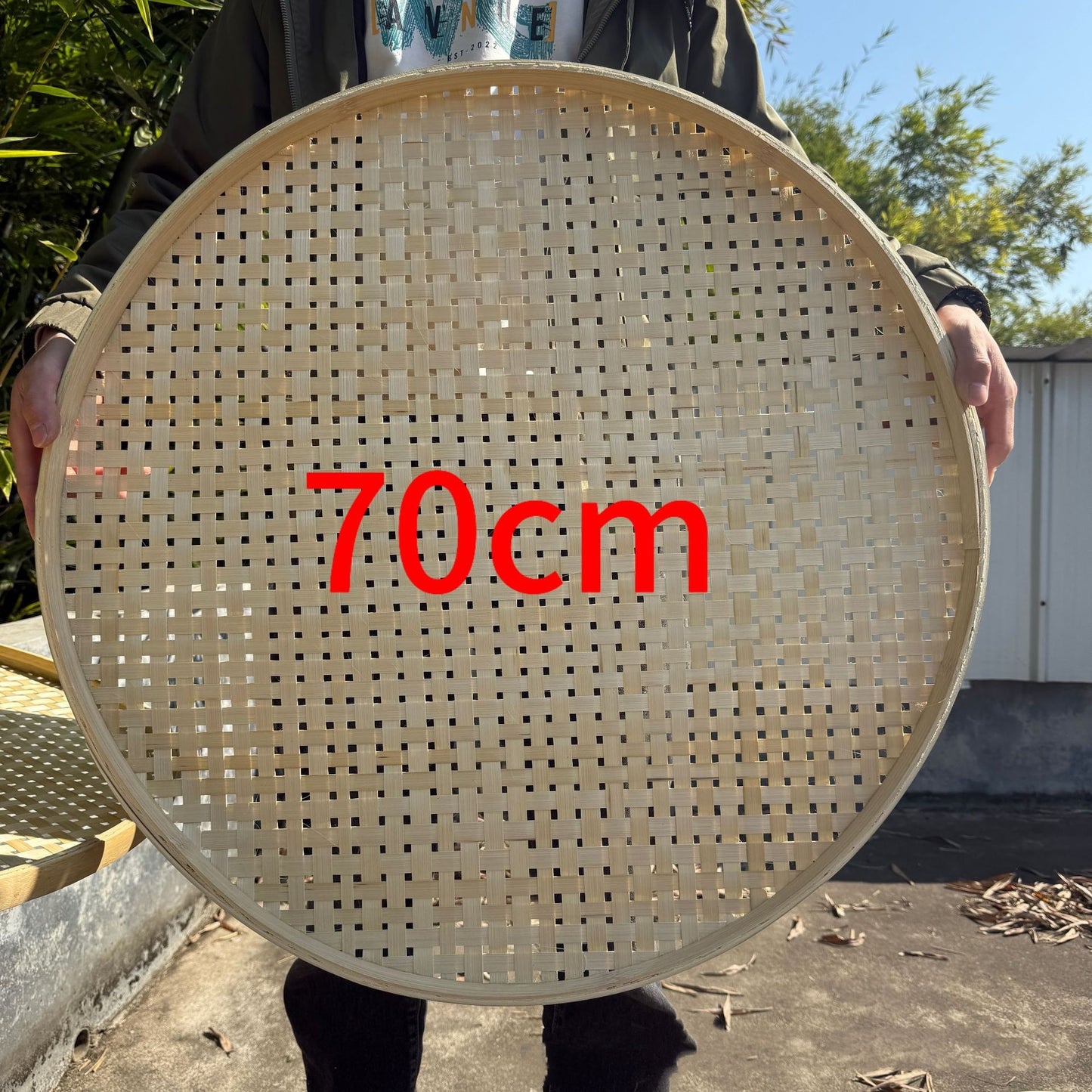Round Bamboo Woven Plate With Hole Drying Handmade Bamboo Tray