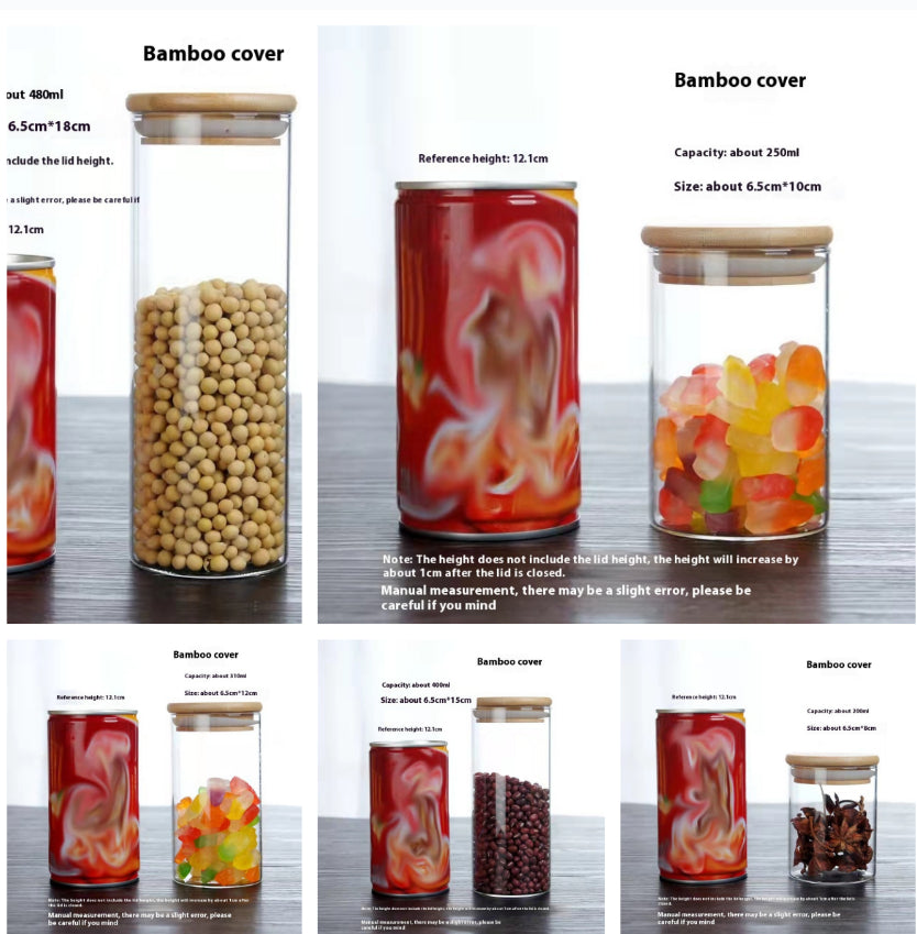 Borosilicate Glass Bamboo Cover Tea Sealed Jar