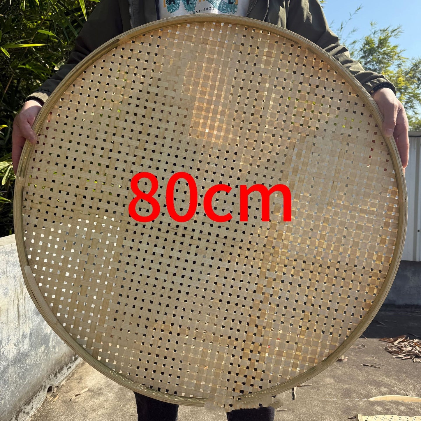 Round Bamboo Woven Plate With Hole Drying Handmade Bamboo Tray