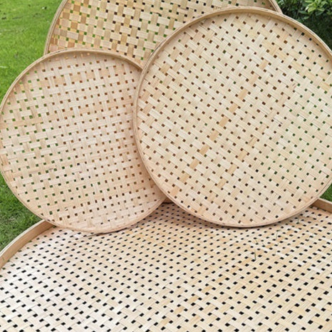 Round Bamboo Woven Plate With Hole Drying Handmade Bamboo Tray