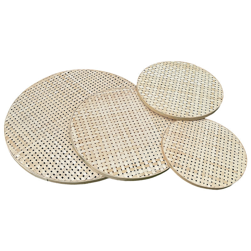 Round Bamboo Woven Plate With Hole Drying Handmade Bamboo Tray