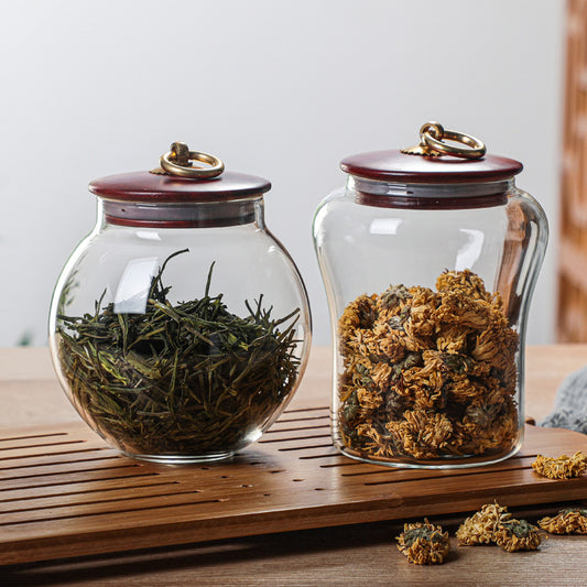 Household Glass Airtight Petal Jar With Wooden Lid