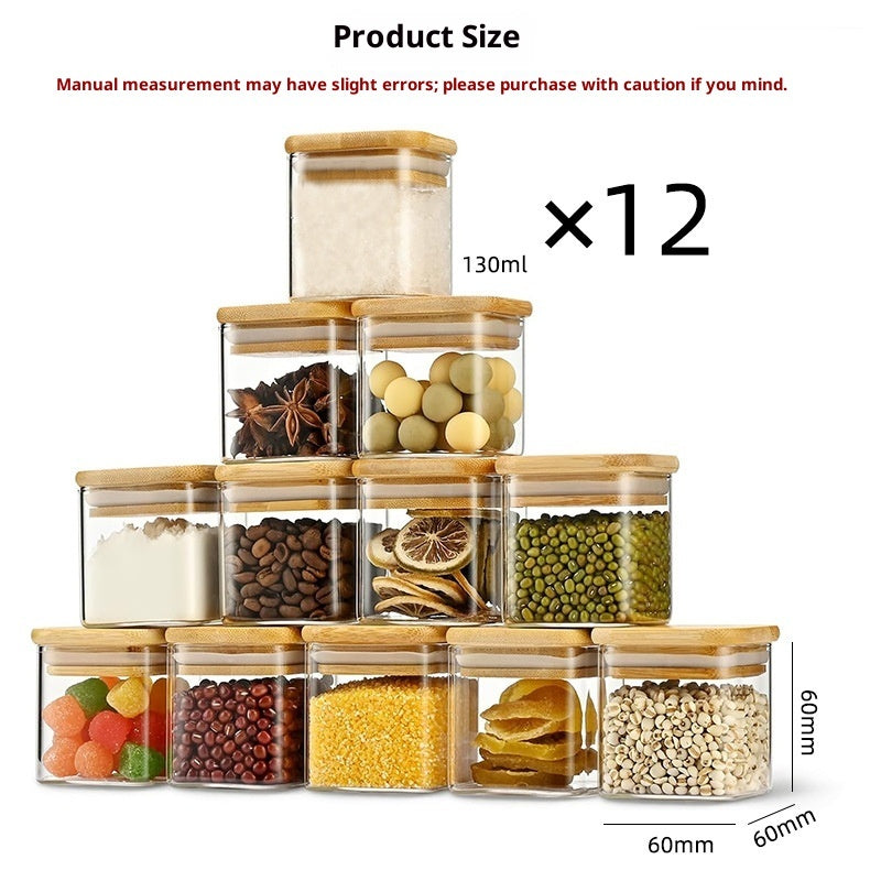 Square Glass Jar Seasoning Bottle Set With Lid, Storage Seal12-piece Set