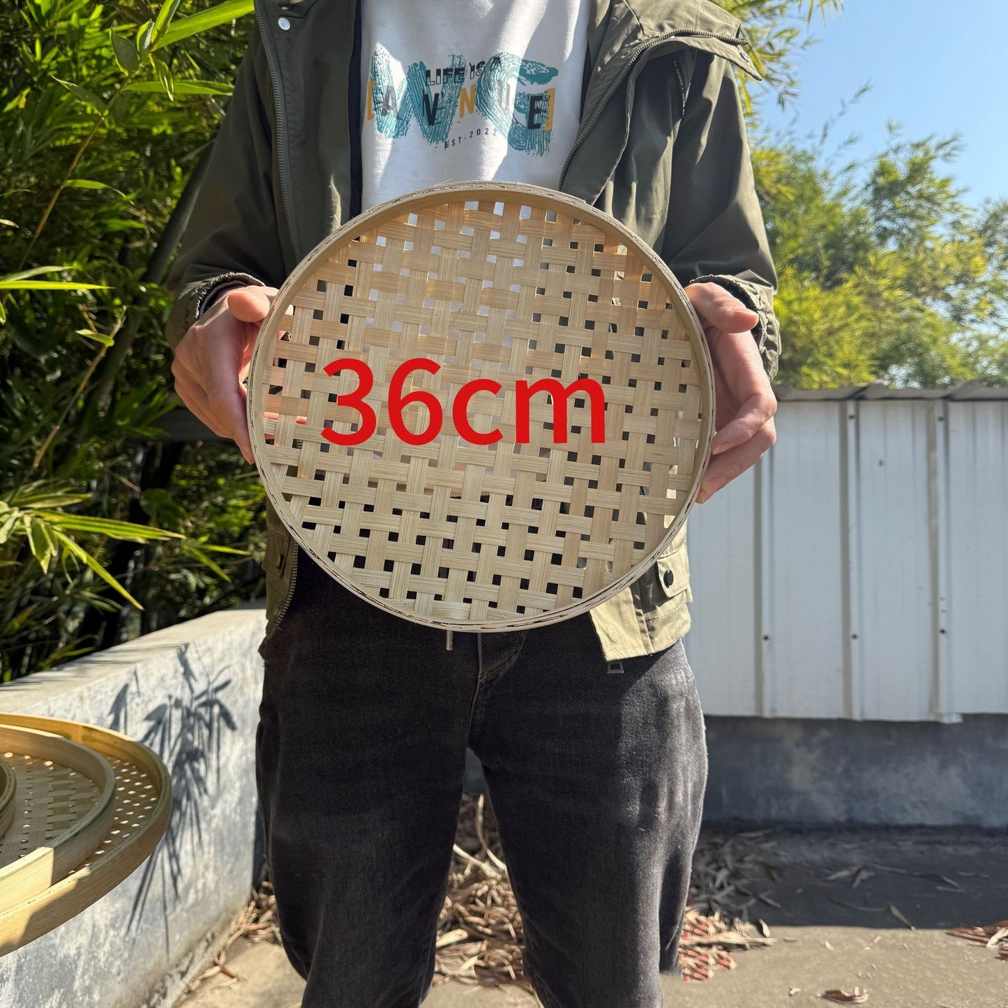 Round Bamboo Woven Plate With Hole Drying Handmade Bamboo Tray