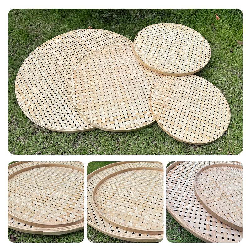Round Bamboo Woven Plate With Hole Drying Handmade Bamboo Tray