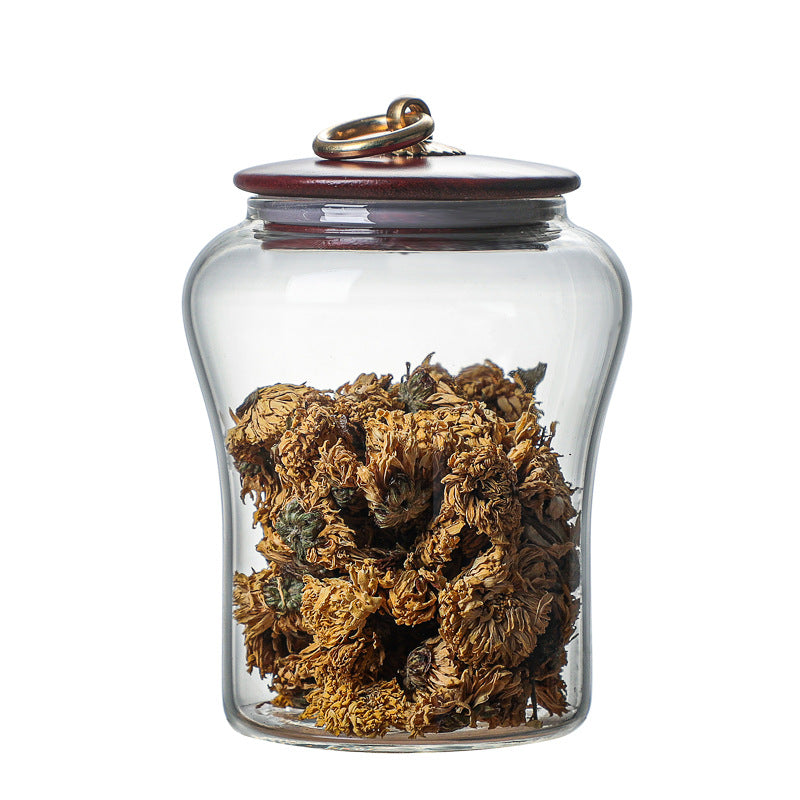 Household Glass Airtight Petal Jar With Wooden Lid