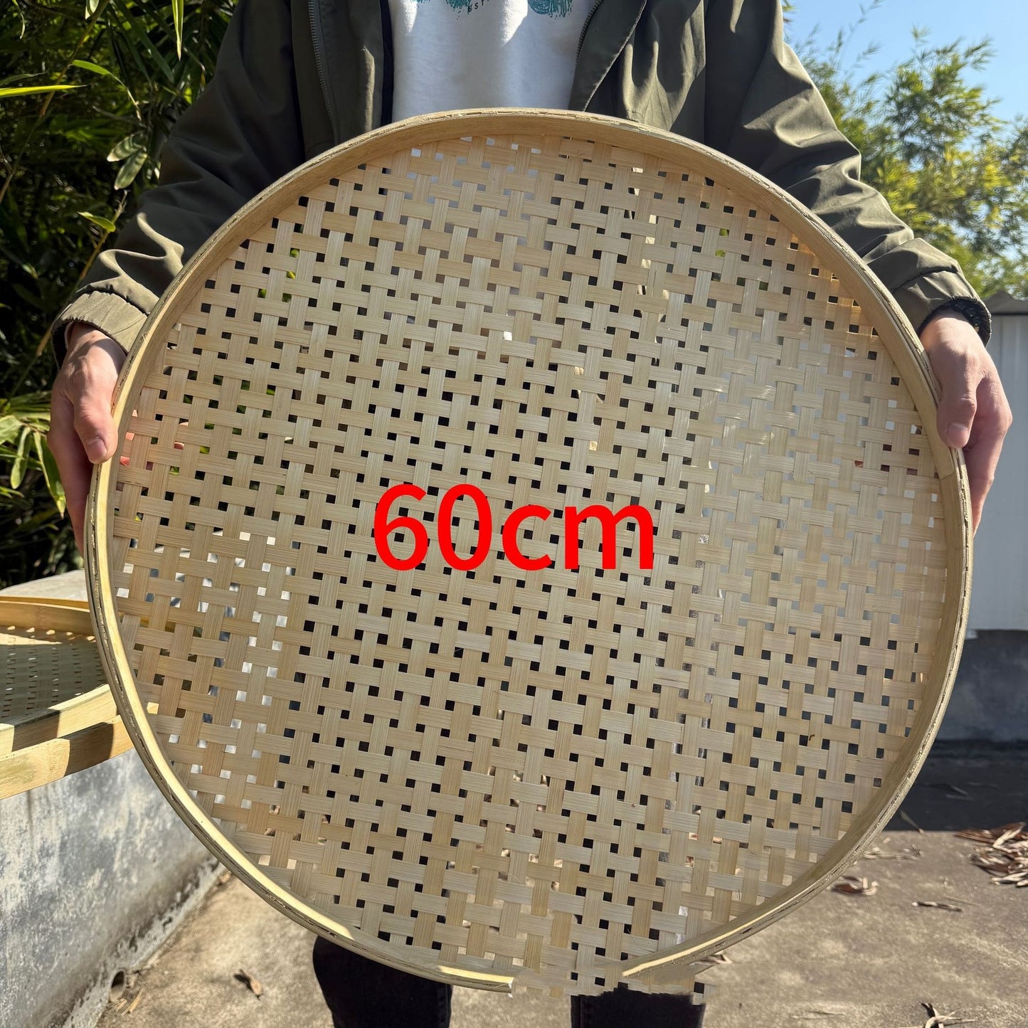 Round Bamboo Woven Plate With Hole Drying Handmade Bamboo Tray