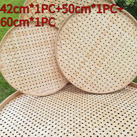 Round Bamboo Woven Plate With Hole Drying Handmade Bamboo Tray
